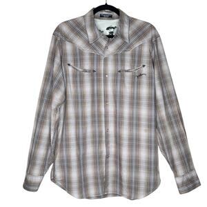 Volcom Western Pearl Snap Shirt Mens L Howdy Partner Long Sleeve Plaid Casual